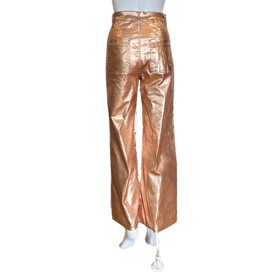 Metallic Wide Leg Cropped Denim Jean | Rose Gold-Pants-Twist-The Grove