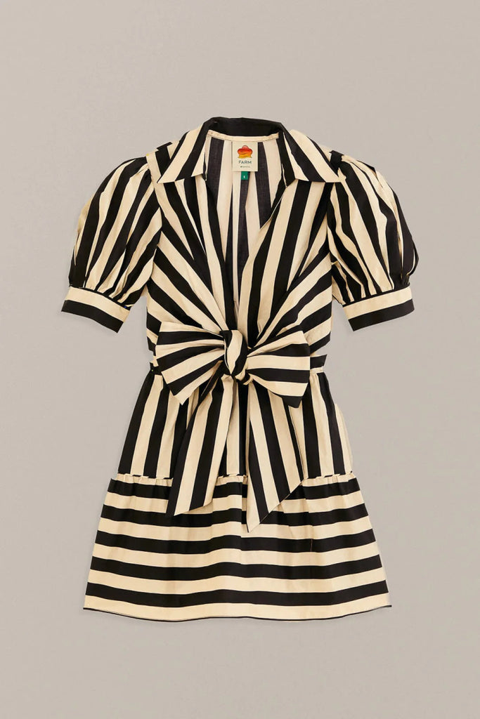 Mixed Stripes Black Short Sleeve Mini Dress-Dresses-FARM Rio-The Grove