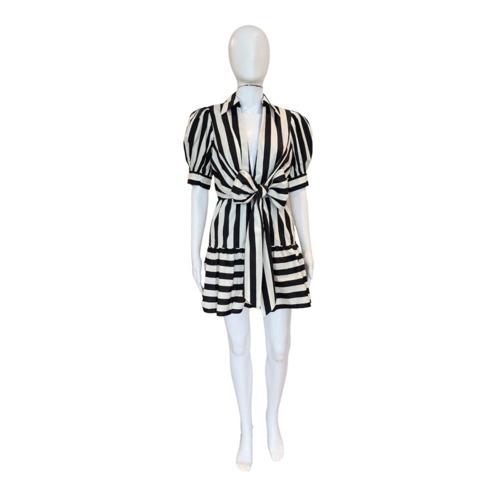 Mixed Stripes Black Short Sleeve Mini Dress-Dresses-FARM Rio-The Grove