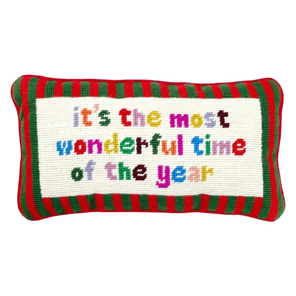 Most Wonderful Time Needlepoint Pillow-Throw Pillows-Furbish Studio-The Grove