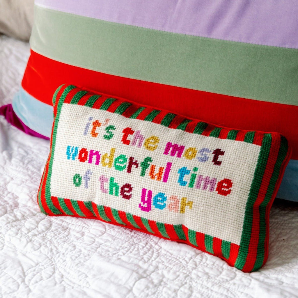 Most Wonderful Time Needlepoint Pillow-Throw Pillows-Furbish Studio-The Grove