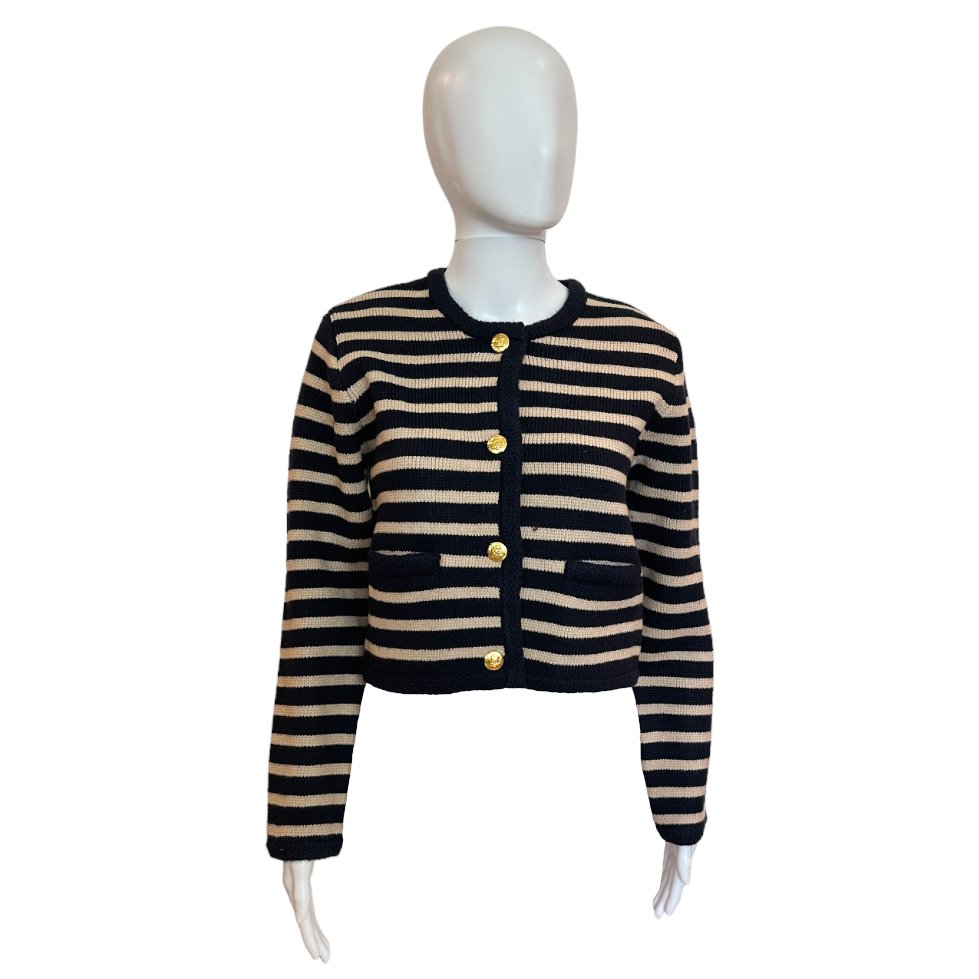 Navy/Khaki Knit Striped Cardigan-Cardigan-English Factory-The Grove