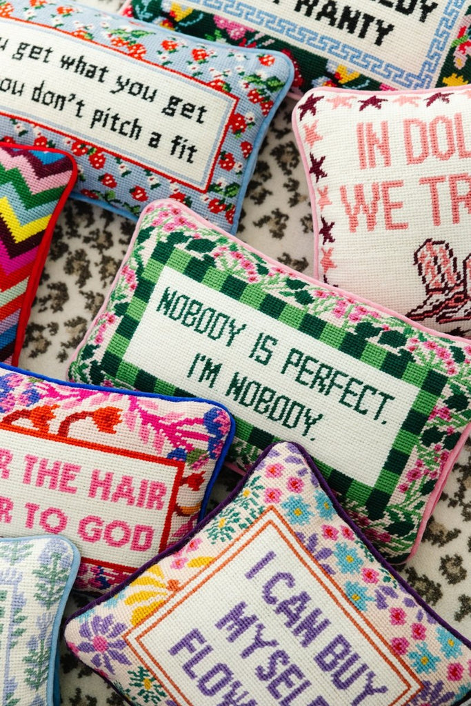 Nobody is Perfect Needlepoint Pillow-Throw Pillows-Furbish Studio-The Grove