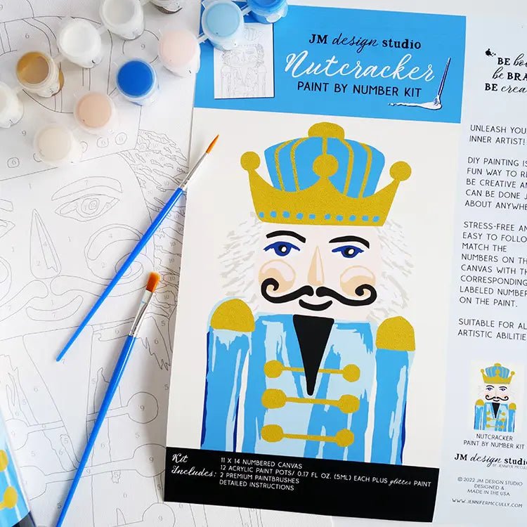 Nutcracker Paint by Number Kit with Glitter Paint | Blue-Kid's Paint By Number-JM Design Studio-The Grove
