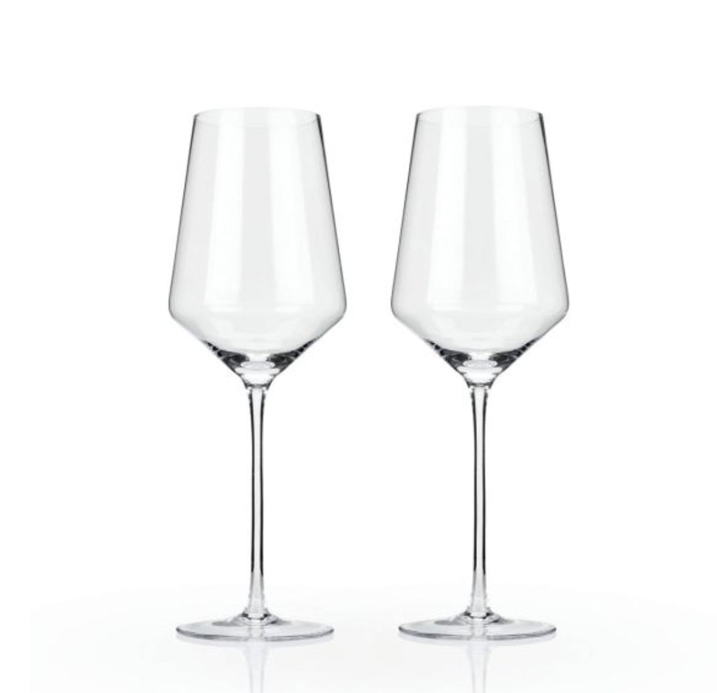 Pair of Angled Crystal Bordeaux Glasses-Wine Glass-Clementine WP-The Grove