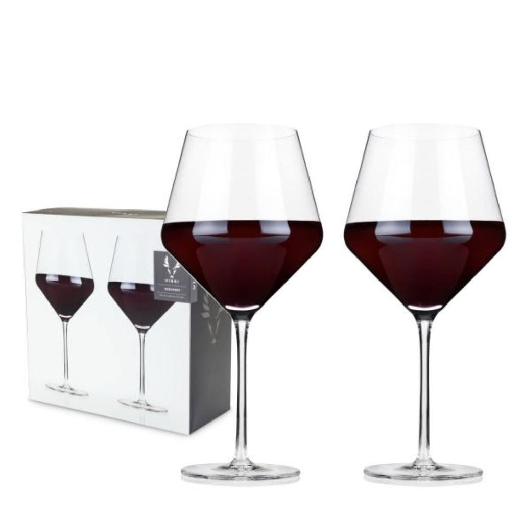 Pair of Angled Crystal Burgundy Glasses-Wine Glass-Clementine WP-The Grove
