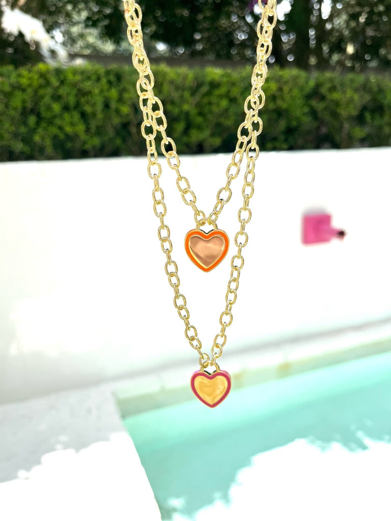 Pavé Heart Pendant Necklace | Hot Pink-Necklaces-LUV AJ-The Grove