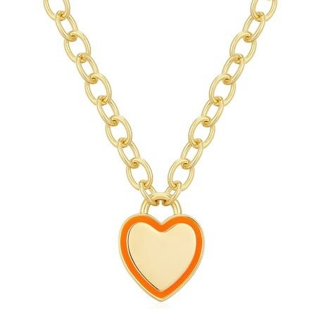 Pavé Heart Pendant Necklace | Neon Orange-Necklaces-LUV AJ-The Grove