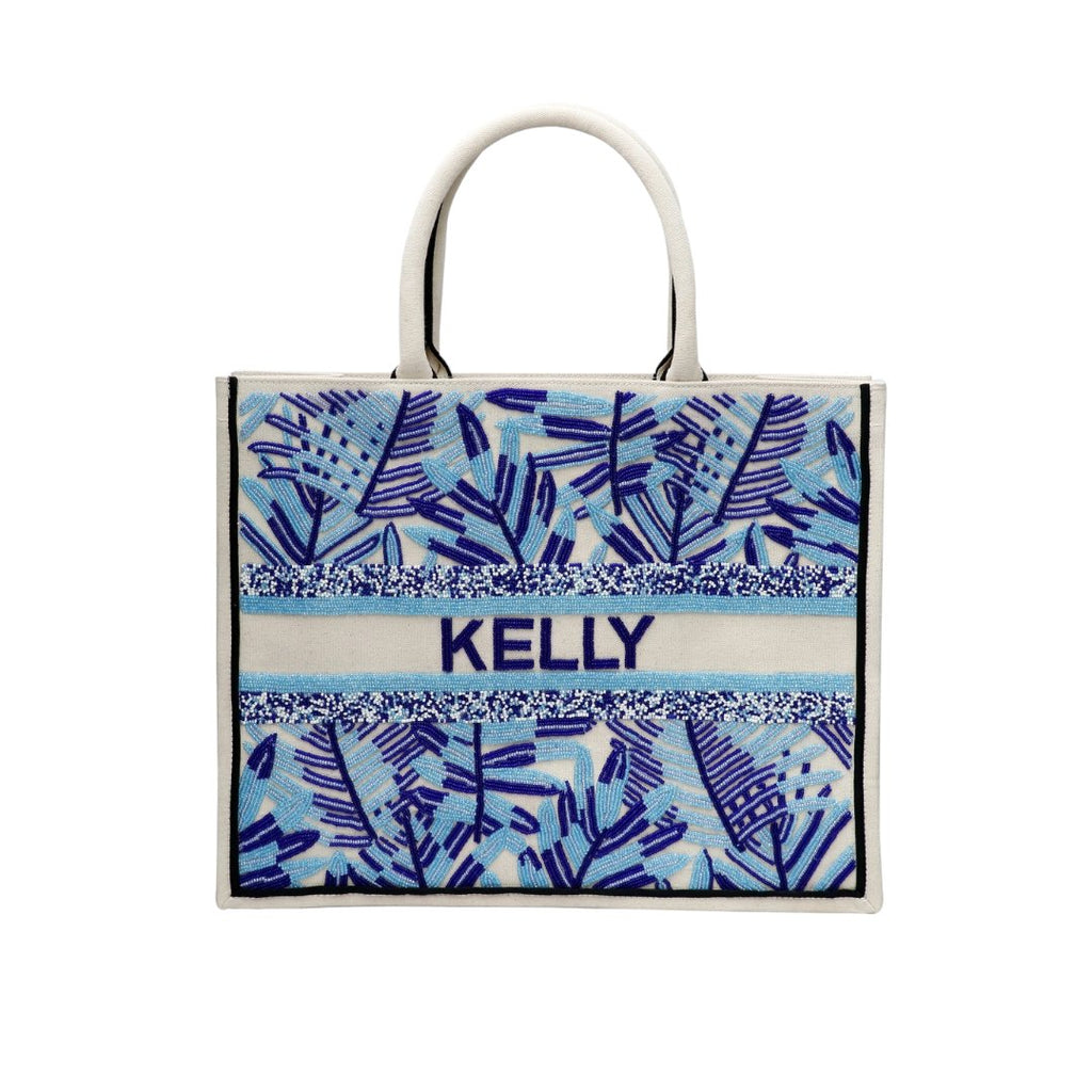 Personalized Blue Leaves Tote-Totes-Tiana-The Grove