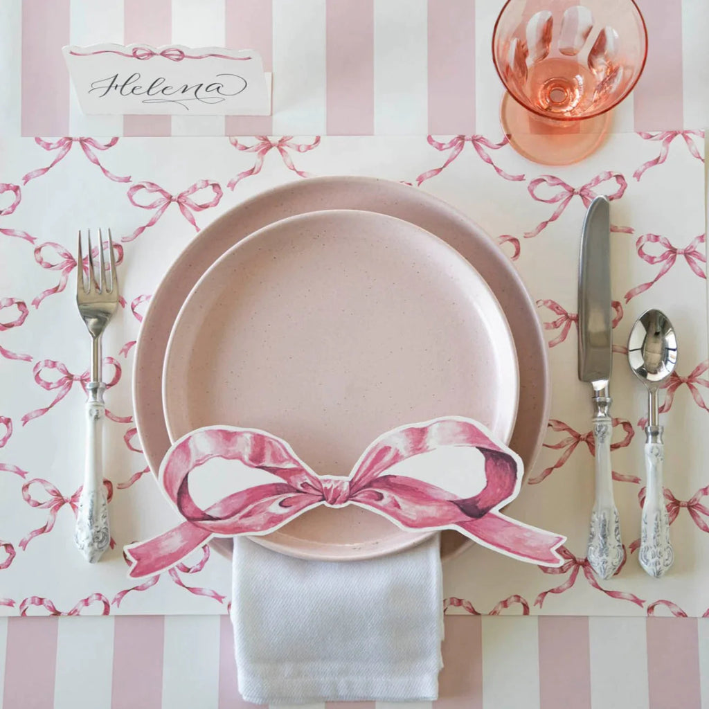 Pink Bow Lattice Paper Placemat-Paper Placemat-Clementine WP-The Grove