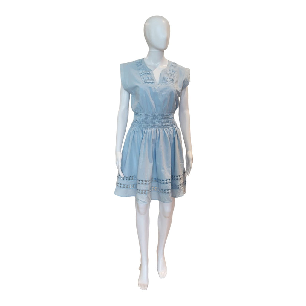 Pintuck Yoke Mini Dress | Blue-Dresses-Ciebon-The Grove