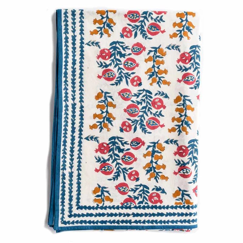 Pom Bells Brick & Teal Tablecloth-Tablecloths-Clementine WP-The Grove