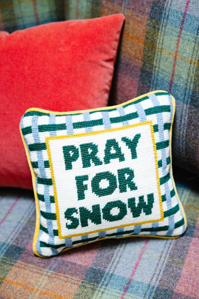 Pray For Snow Needlepoint Pillow-Throw Pillows-Furbish Studio-The Grove