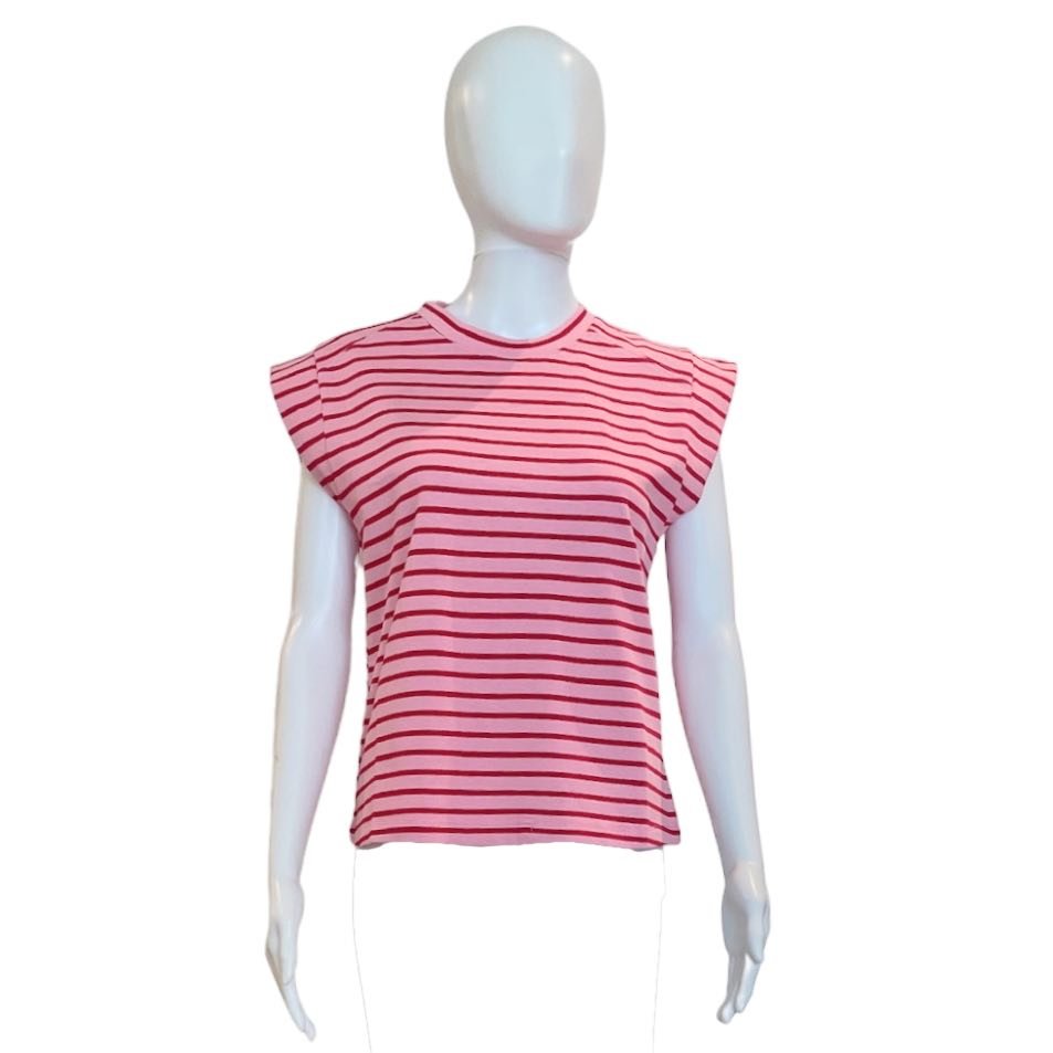 Prentiss Pink and Red Striped T-Shirt-Shirts & Tops-English Factory-The Grove