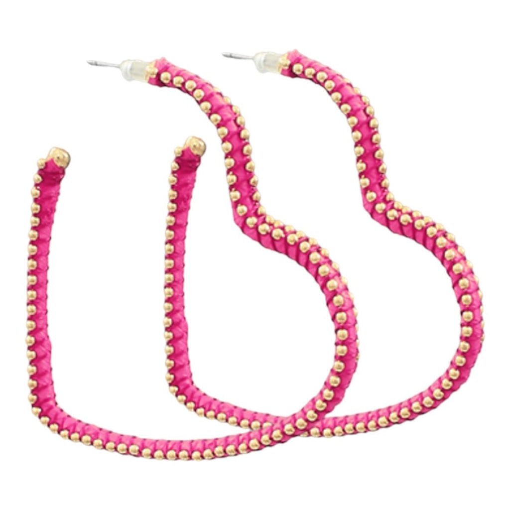 Raffia Wrapped Heart Hoop Earrings | Hot Pink-Earrings-Twist-The Grove