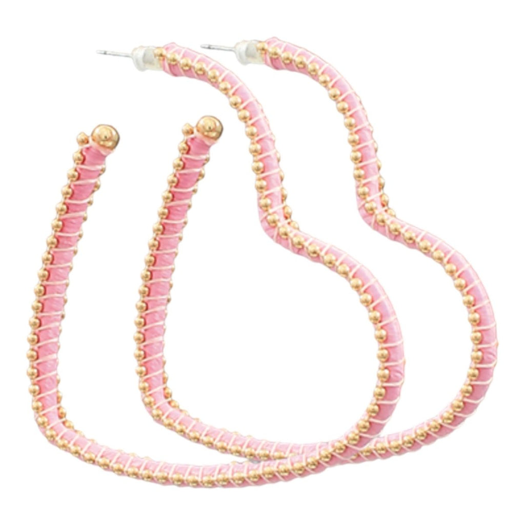 Raffia Wrapped Heart Hoop Earrings | Light Pink-Earrings-Twist-The Grove
