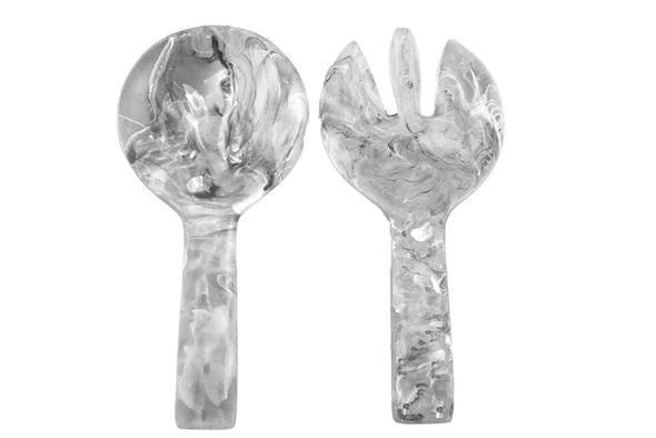 Resin Short Handle Salad Servers, Black Swirl-Salad Servers-Clementine WP-The Grove