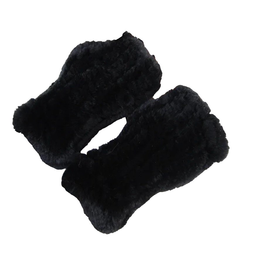 Rex Rabbit Fur Handwarmers | Black-Gloves & Mittens-Twist-The Grove