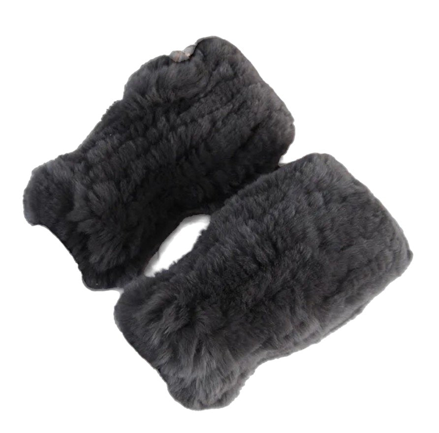 Rex Rabbit Fur Handwarmers | Dark Grey-Gloves & Mittens-Twist-The Grove