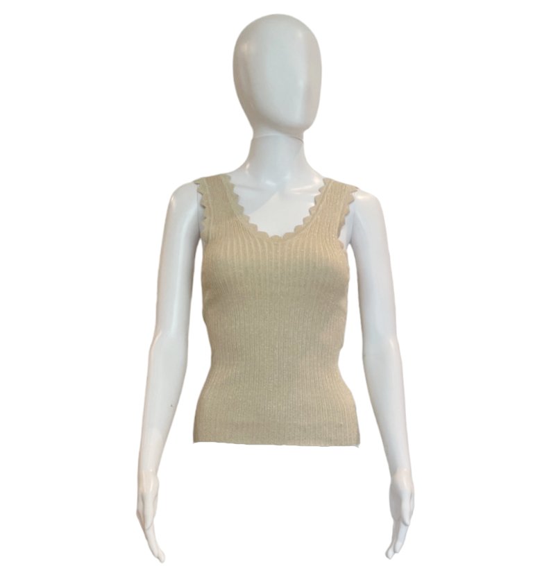 Scallop Detail Sleeveless Top | Gold-Shirts & Tops-English Factory-The Grove