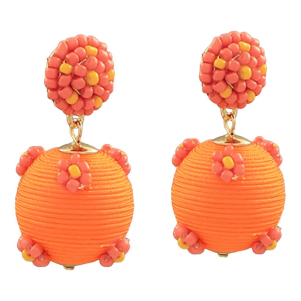 Seed Bead Flower & Ball Drop Earrings | Orange-Earrings-Twist-The Grove