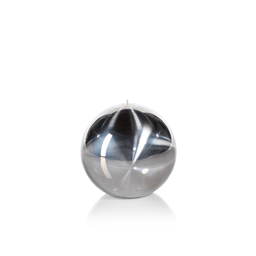 Shiny Metallic Ball Candle | Medium Silver-Candles-Zodax-The Grove
