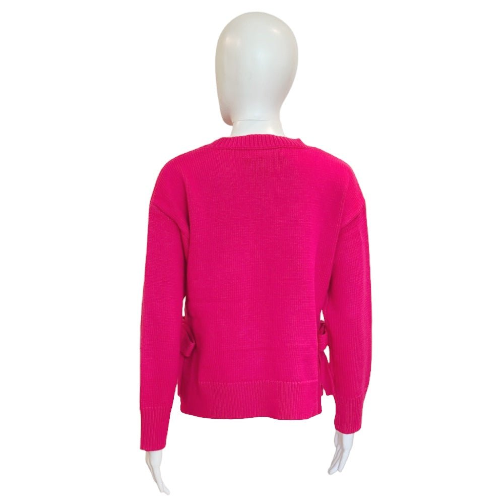 Side Tie Crewneck Sweater | Hot Pink-Sweaters-English Factory-The Grove