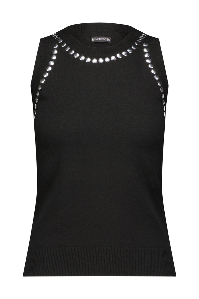 Simi Stud Detail Knit Tank | Black-Shirts & Tops-Minnie Rose-The Grove