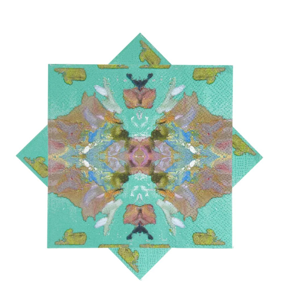 Stained Glass Turquoise Cocktail Napkins-Paper Napkins-Clementine WP-The Grove