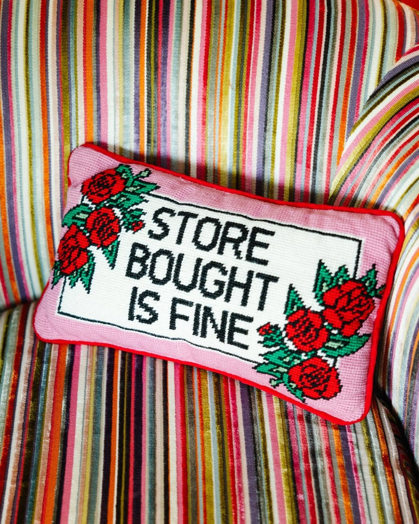 Store Bought is Fine Needlepoint Pillow-Throw Pillows-Furbish Studio-The Grove