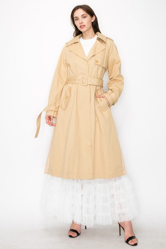 Tamra Pleated Back Trench Coat | Classic Beige-Trench Coat-Twist-The Grove