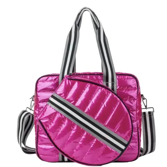 The Quilted Puffer Tennis Tote | Pink-Tennis Racquet Bags-Runway Athletics-The Grove