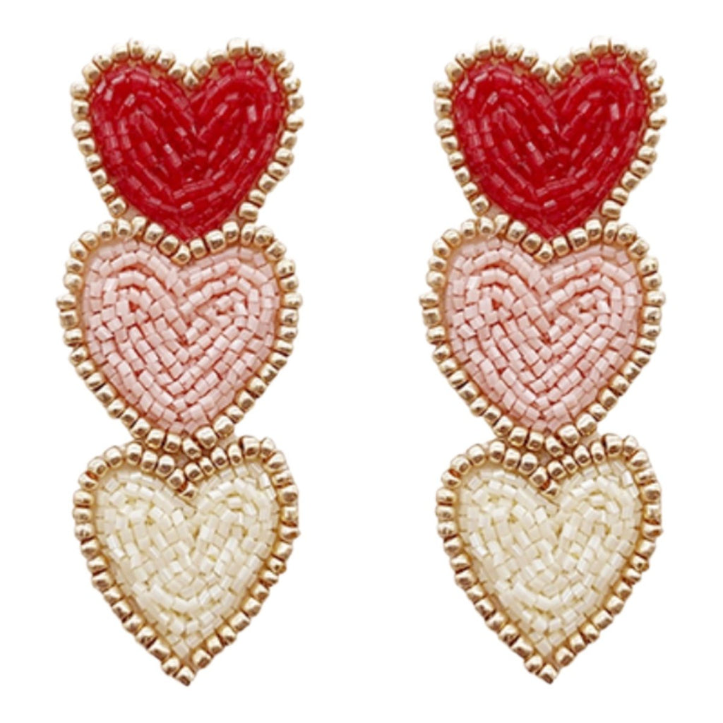 Three Heart Beaded Earrings | Red-Earrings-Twist-The Grove
