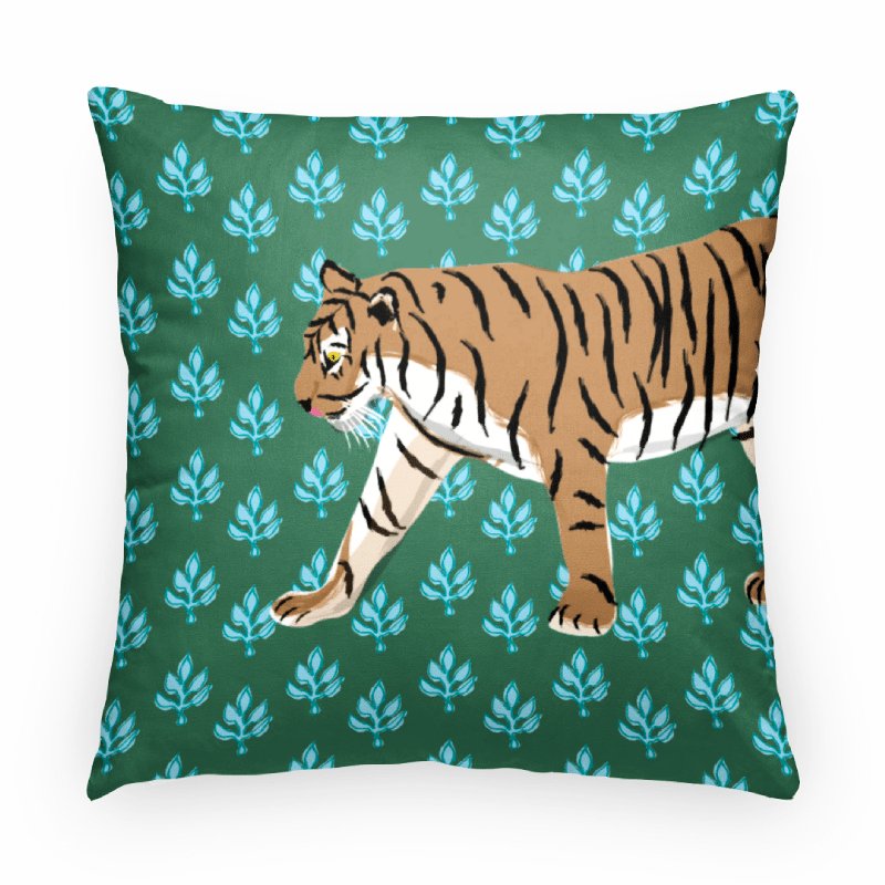 Tiger Flora Indoor/Outdoor Pillow | Square-Throw Pillows-CB Studio-The Grove