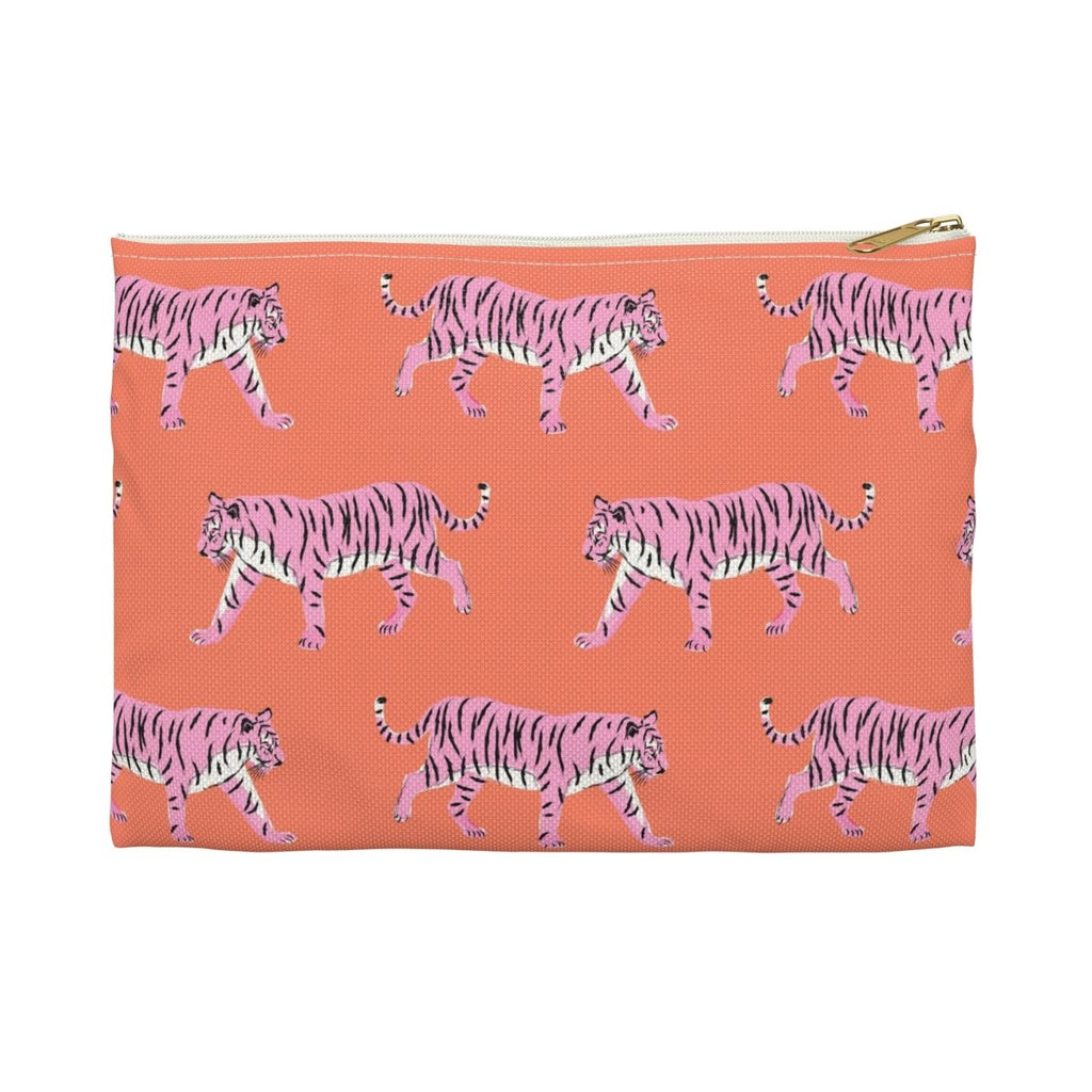 Tiger Pink & Orange Small Flat Single Initial Zip Pouch-Pouch-CB Studio-The Grove