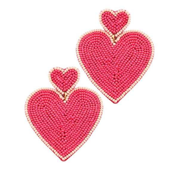 Two Heart Beaded Earrings