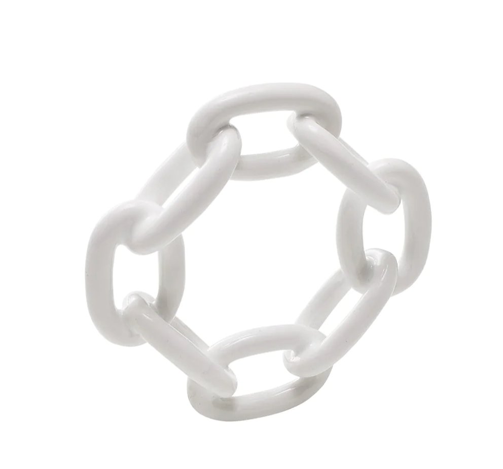 White Enamel Chain Link Napkin Ring-Napkin Rings-Clementine WP-The Grove