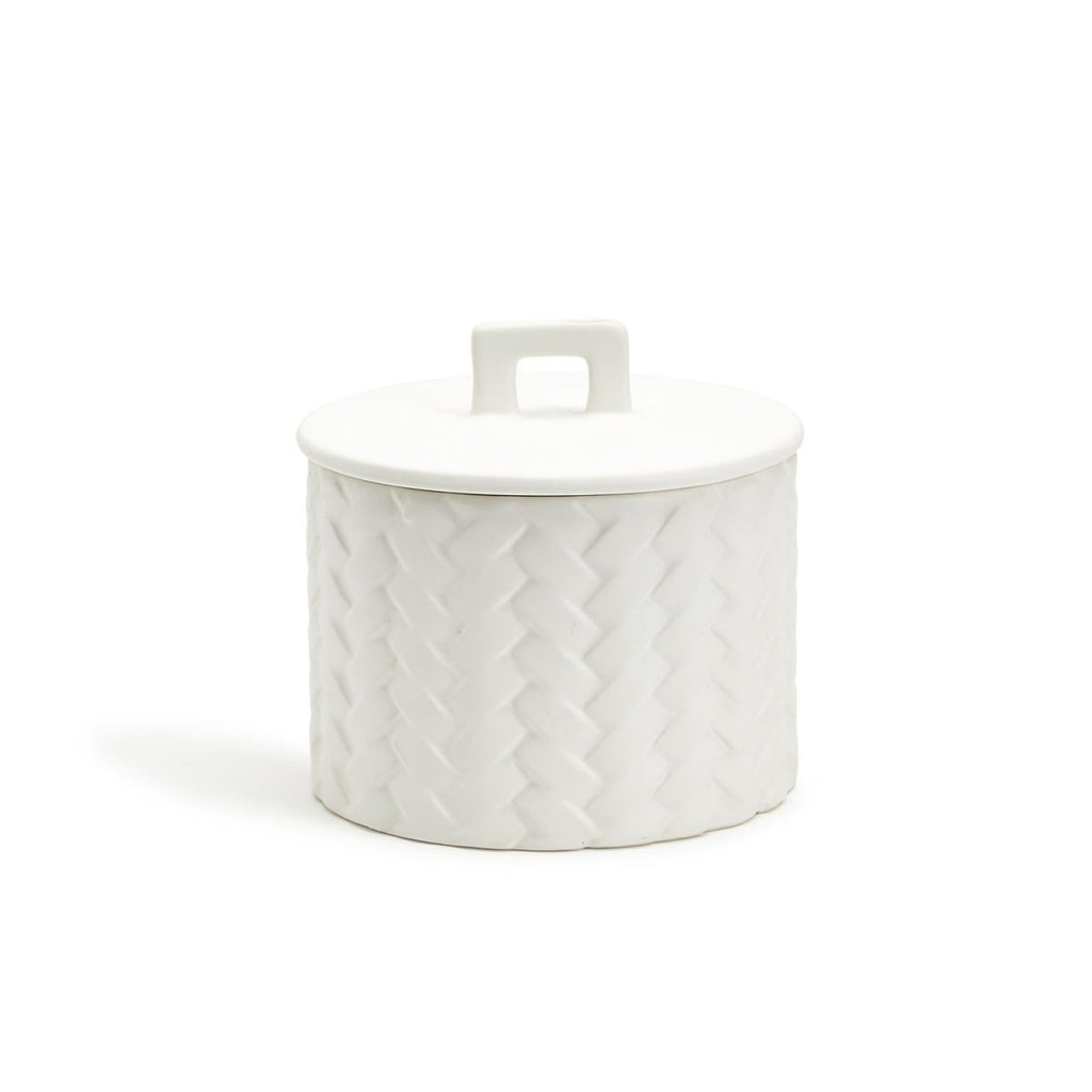 White Fig-Scented Basket Weave Ceramic Candle-Candles-Two's Company-The Grove
