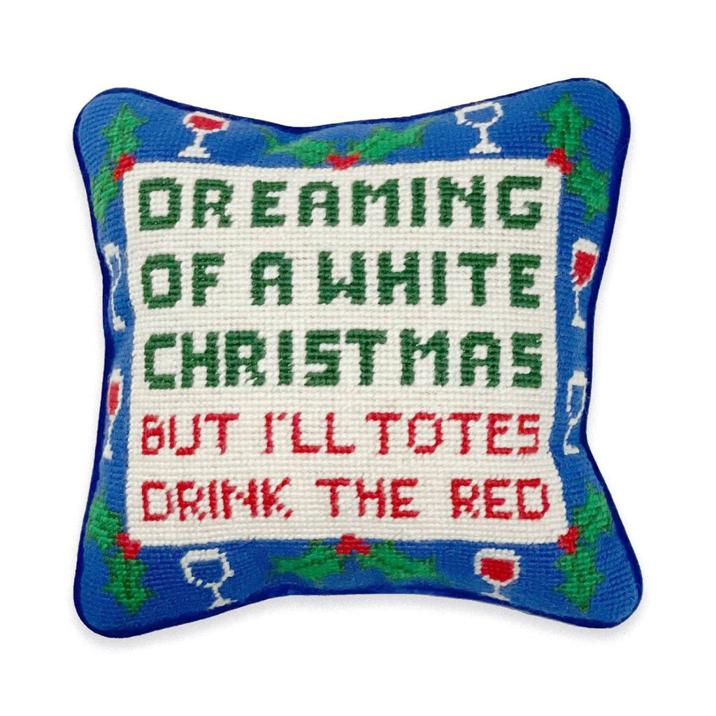 Wine Christmas Needlepoint Pillow-Throw Pillows-Furbish Studio-The Grove
