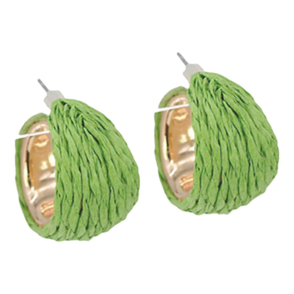 Wrapped Raffia Hoop Earrings | Green-Earrings-Twist-The Grove