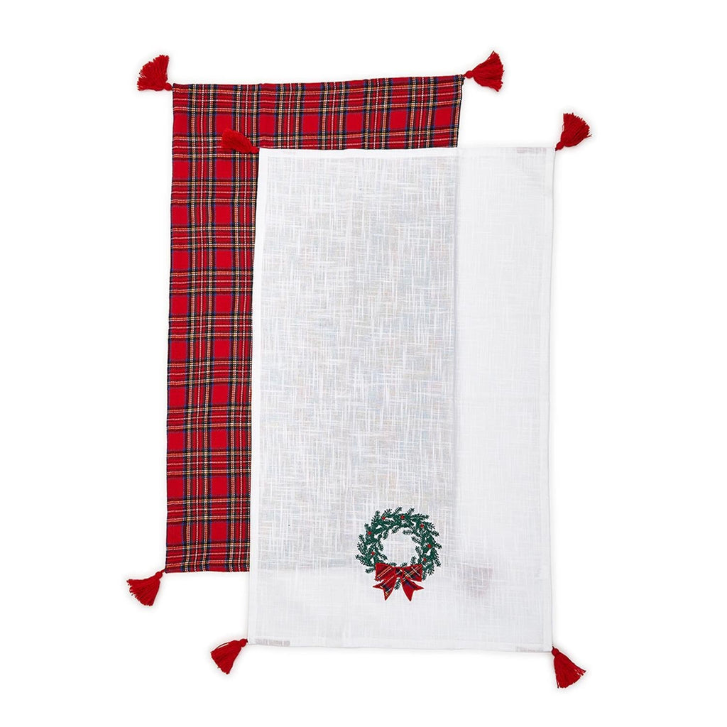 Wreath Tartan Traditional Holiday Dish Towels, Set of Two-Clementine WP-The Grove