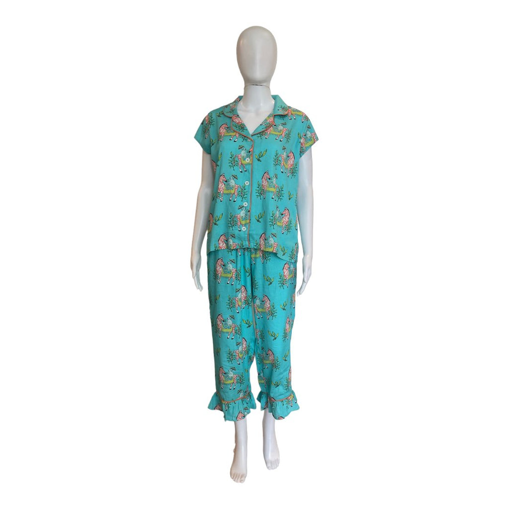 Zebra Garden Luxe Sateen Capri Pajama Set-Jayes-The Grove