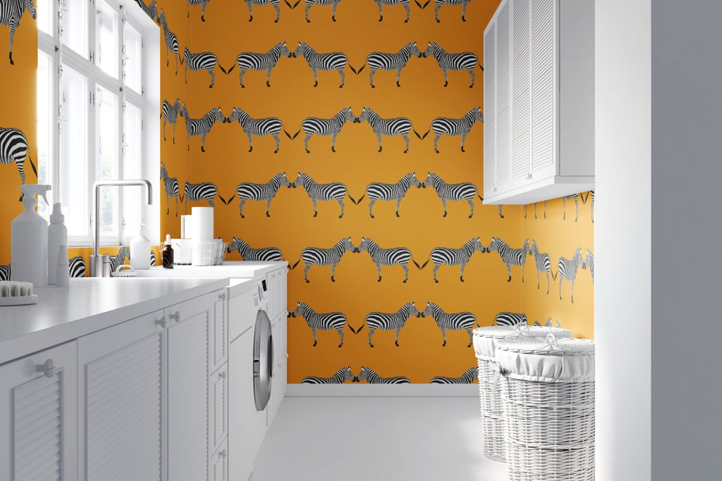 Zebras Bright Orange Wallpaper-Wallpaper-Liza Pruitt-The Grove