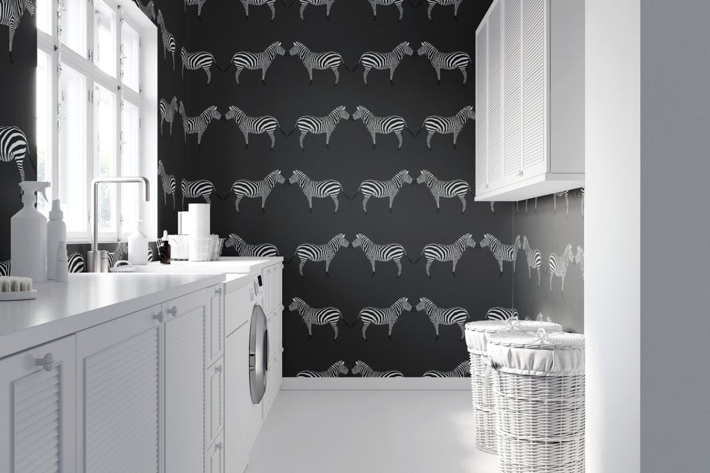 Zebras Charcoal Wallpaper-Wallpaper-Liza Pruitt-The Grove